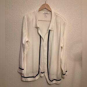Exclusively Misook 2X White Open Front Cardigan with Black Trim